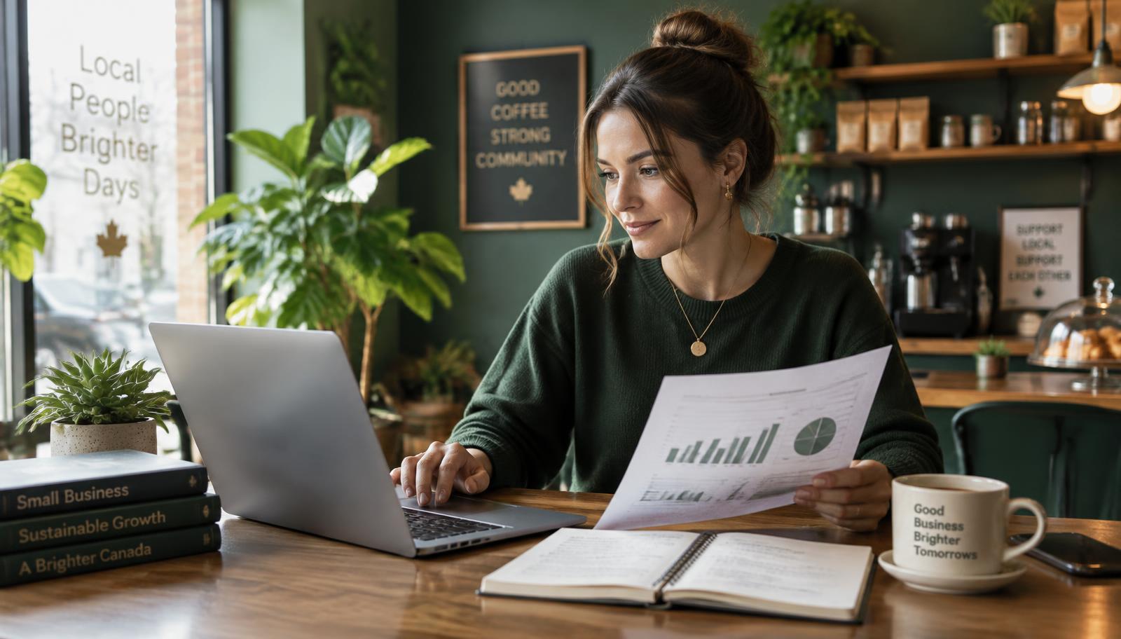 Small-business owner reviewing her numbers